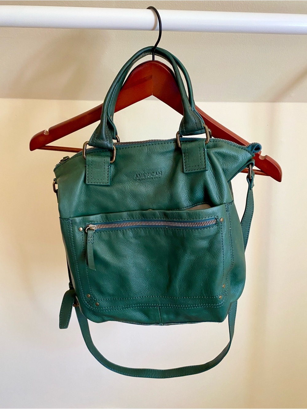 American Leather Co Green Convertible Shoulder Bag